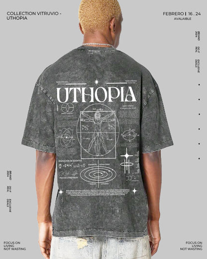 T - SHIRT UTHOPIA PREMIUM OVERSIZE -  DESGASTE GRAY