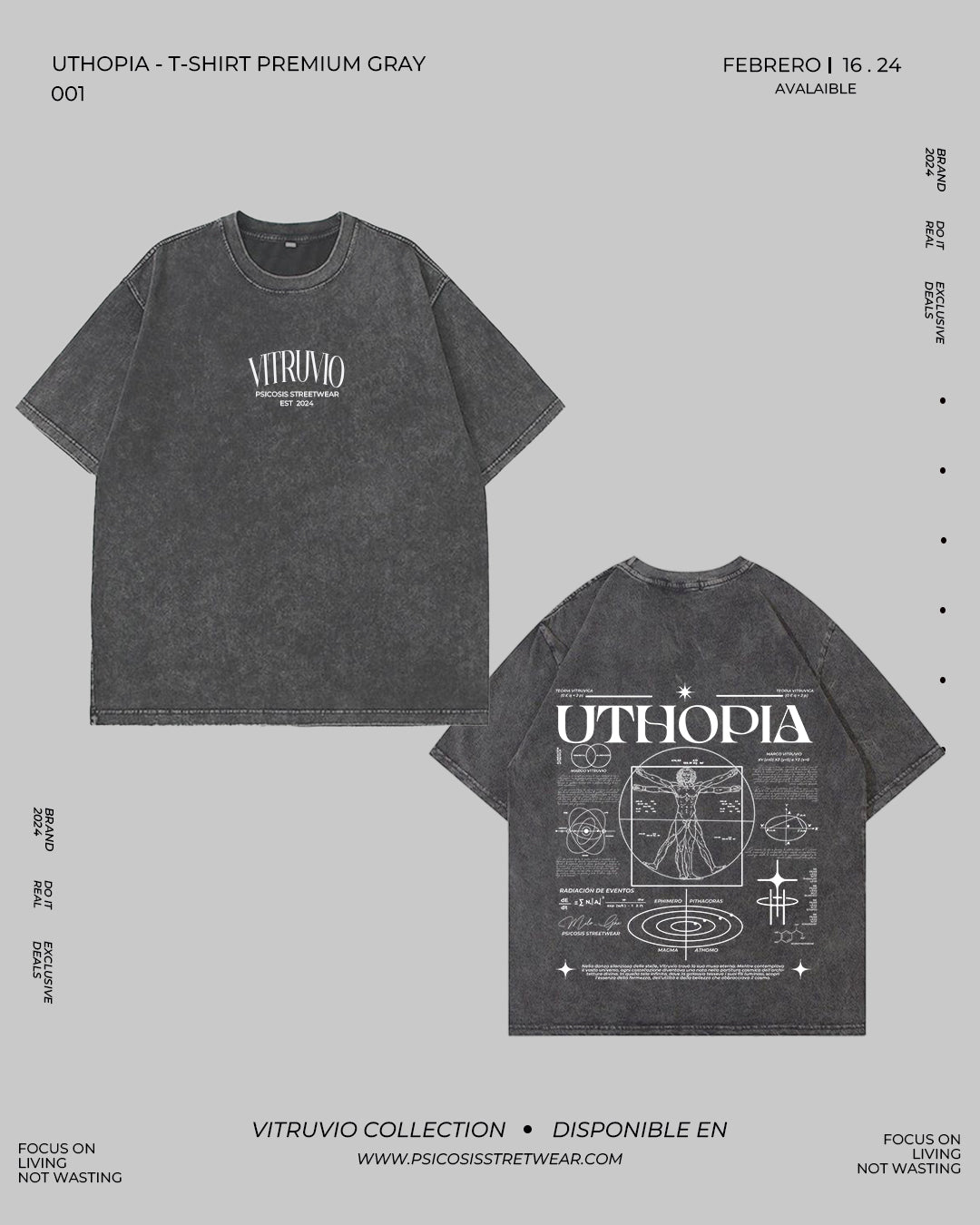 T - SHIRT UTHOPIA PREMIUM OVERSIZE -  DESGASTE GRAY